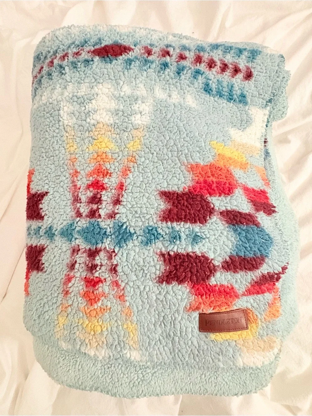 Pendleton Twin Size Sherpa Blanket Legend Lake Aqua Pattern Southwest Geometric